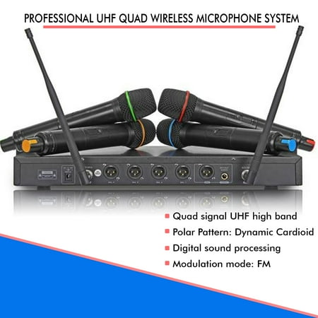 Technical Pro Professional UHF Quad Wireless Microphone System Mic Set With Four Handheld UHF Wireless Microphone