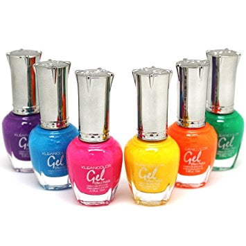 KLEANCOLOR Gel Effect Nail Polish Lacquer Full Size 6 pc 'NEON' Collection (Best Neon Nail Polish)