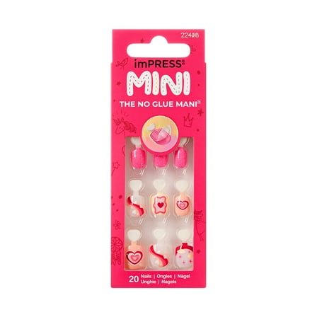 KISS imPRESS MINI Valentine’s Day Press On Nails, Heart Wings, Red Squoval, 30 Count