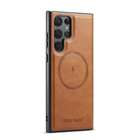 Magnetic Case for Samsung Galaxy S23 Ultra, Compatible with Magsafe & Car Mount Premium PU Leather Slim Fit Bumper Rugged Shockproof Protective Phone Case for Women Men, Brown