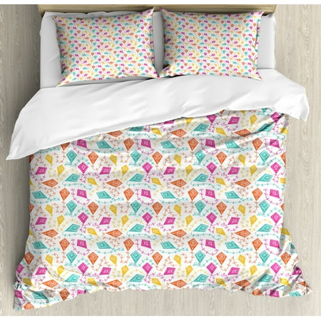 Kites Duvet Cover Set Queen Size Ethnic Boho Style Tribal