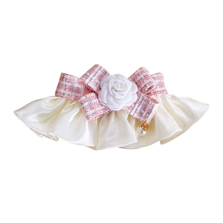 Adjustable Pet Scarf Accessories Neck Strap Dog saliva towel Pearl Collar Lace Bowknot Puppy String Bib Dog Neckerchief PINK M
