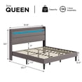 thumbnail image 3 of VanAcc Queen Size Bed Frame with RGBW LED Light & Charging Station, 50" High Linen Upholstered Platform Bed with 2-Tier Storage Headboard, Light Grey, 3 of 7