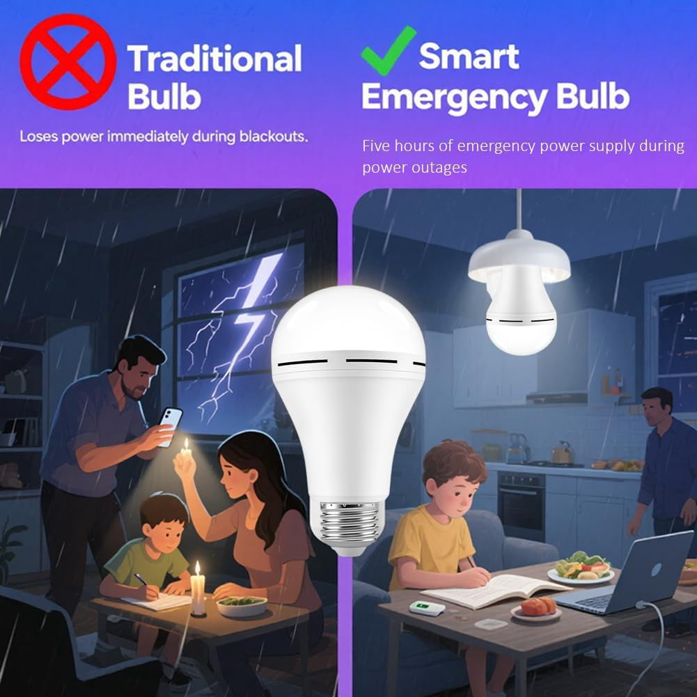 4Pack Rechargeable Emergency Light Bulb for Power Outage, Battery Backup LED Bulb for Home Power Failure, 1200mAh Lithium Battery(wwx)