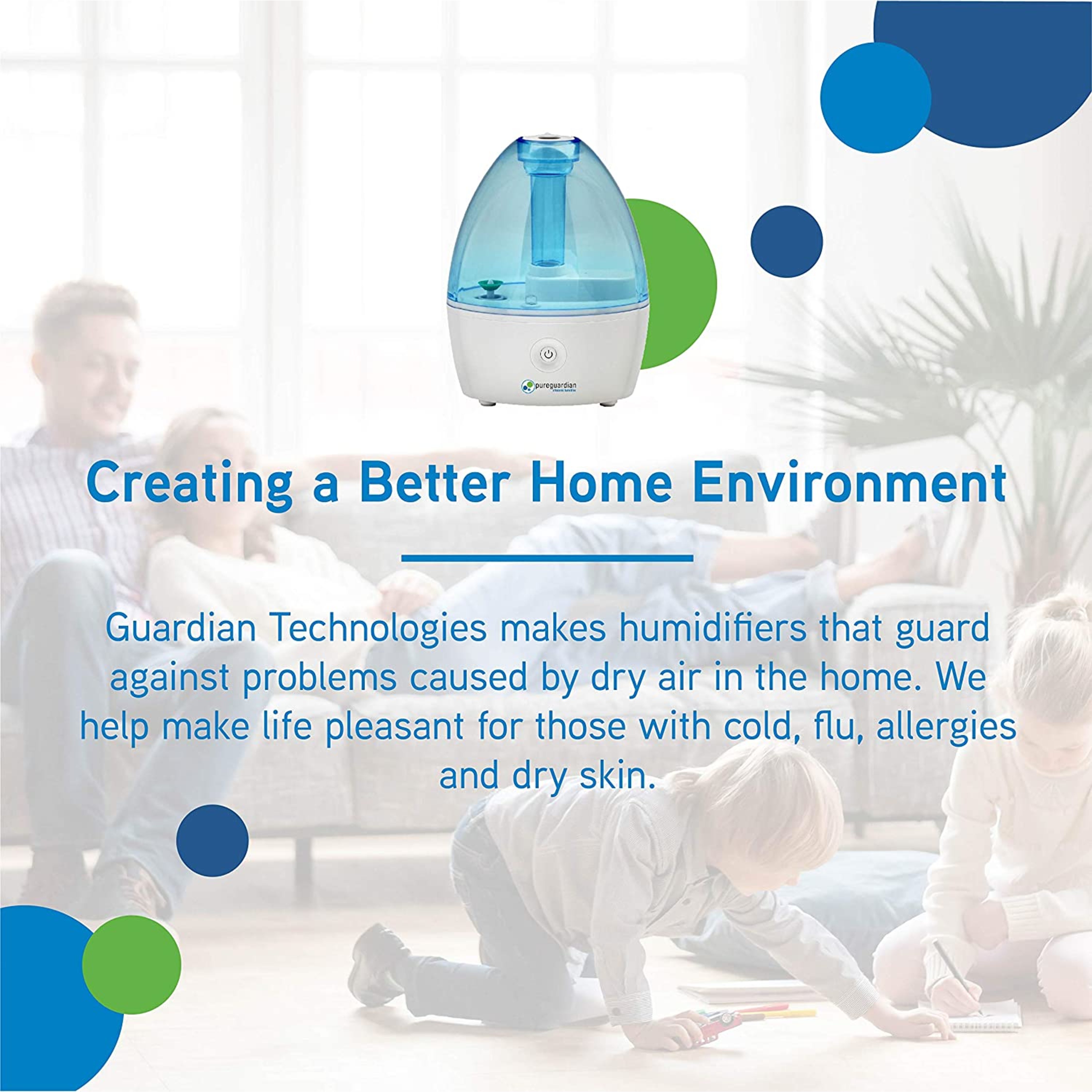 PureGuardian 0.21 Gallon 210 Sq. ft Cool Mist Ultrasonic Humidifier 14-Hour Runtime, H910BL - image 2 of 9
