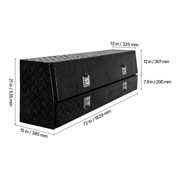 KFFKFF Contractor Truck Tool Box, 72 x 21 x 13 in, Black Aluminum TopSider Toolbox with Two Lower Drawers, Flip-Up Door, Weather-Resistant Storage Box with Latch, for Truck Bed Pickup
