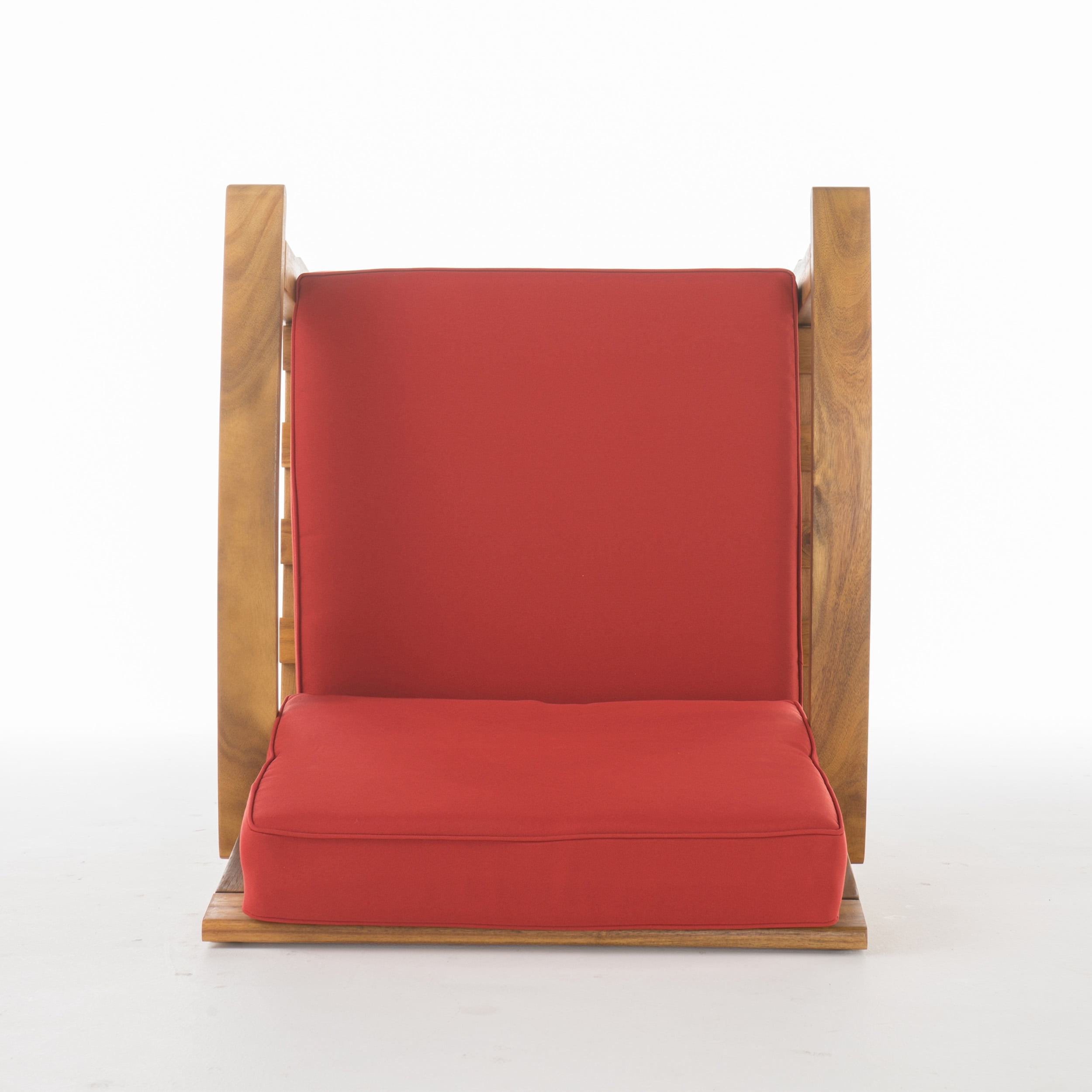 Aletta Outdoor Wooden Club Chairs with Cushions, Set of 4, Teak Finish, Red