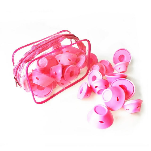 Tignapoo Pink Silicone Hair Roller Set for DIY Styling - 15 Large & 15 Small Heat-Free Curlers with Wig Cap, Safe for All Hair Types, Perfect for Home Use