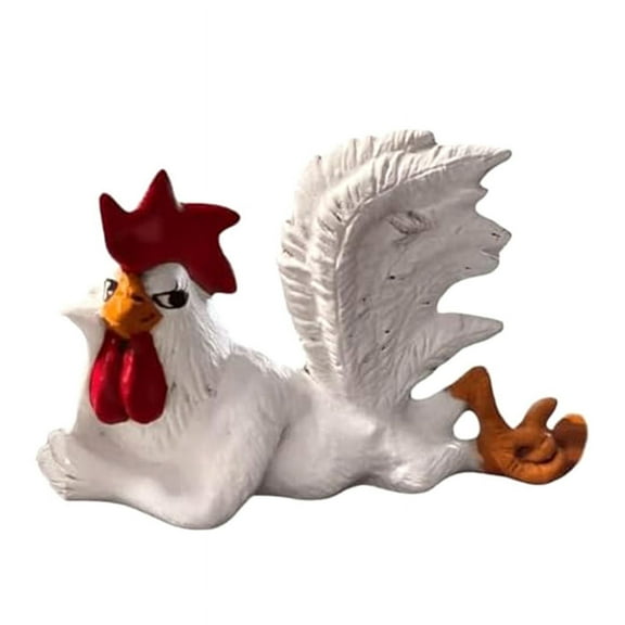 Chicken Rooster Decor Statue, Small Resin Cocks Figurine Sculpture, Mini Funny Side Lying Winking Table