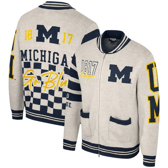 Unisex The Wild Collective Cream Michigan Wolverines Wild Collective Full-Zip Jacquard Sweater