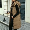 thumbnail image 6 of cocolona Long Puffer Vest for Women Trendy Hooded Sleeveless Stand Collar Button Down Long Coat Quilted Winter Warm Snow Overcoat with Pocket, 6 of 7