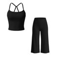 thumbnail image 5 of JFOPQVSM Workout Sets for Women Two Piece Sports Bra Matching Wide Leg Capri Pants Gym Work Yoga Outfits, 5 of 7