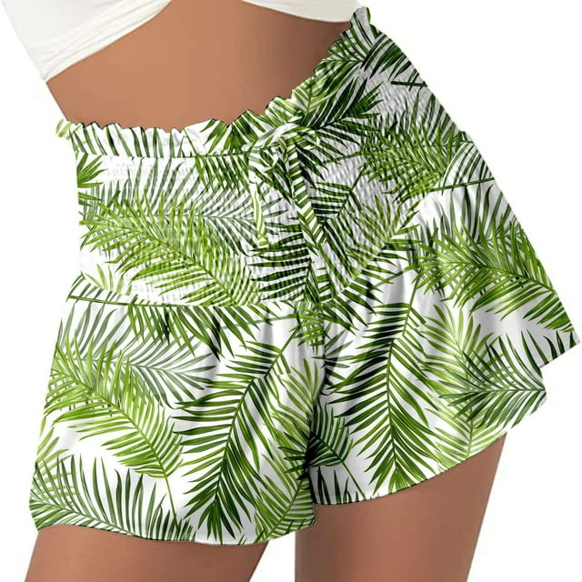 Pantalones cortos con cordón para mujer, pantalones cortos informales de verano con cintura alta y fluidos, pantalones cortos de playa con estampado bonito de secado rápido Fridja fhjkhfk459329