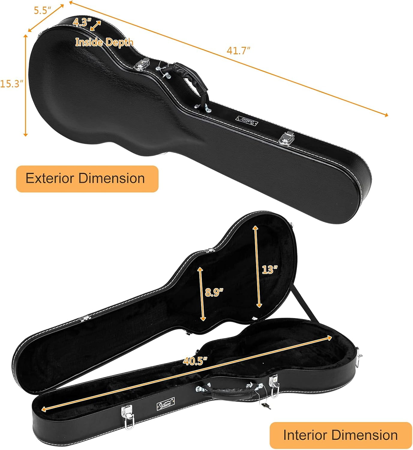 GLARRY ST Deluxe Electric Guitar Hard Shell Case Portable Square Guitar Case Microgroove Flat With Extra Neck & Bridge Padding (Yellow)