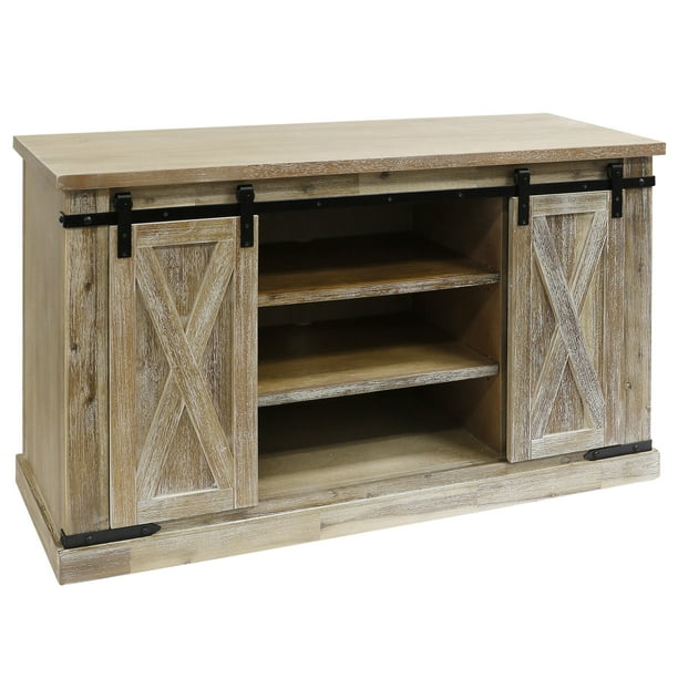 Peachtree Sliding Barn Door Media Console With Removable Shelves Cream Black Finish Com Peachtree Sliding Barn Door Media, Sliding Door Media Console