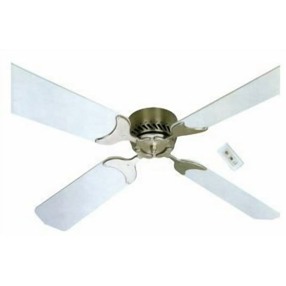LaSalle Bristol Ventilateur de Plafond 410TSDC42BNWH Chute de 5-1/8 Pouce; Diamètre de 42 Pouces; 12 Volts; Blanc; Nickel Brossé; avec Moteur Réversible/interrupteur Mural à Vitesse Variable