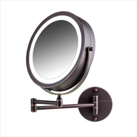 OVENTE 6.8" Lighted Wall Mount Makeup Mirror - Double Sided LED, 1X & 10X Magnification, Antique Bronze Finish MFW70ABZ1X10X