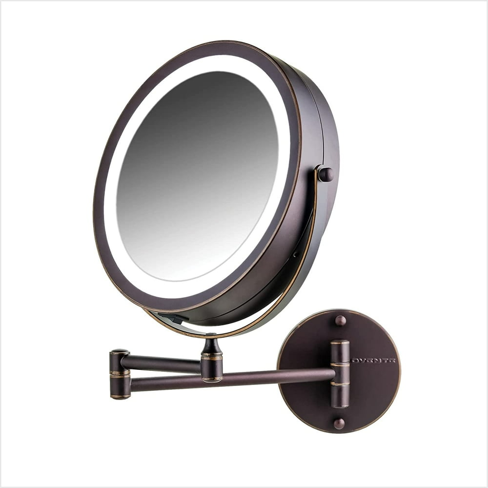 Ovente Lighted Wall Mount Makeup Mirror 7 Inch 1X 10X 360 Degree Double