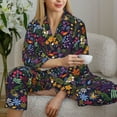 thumbnail image 5 of KLL Flowers And Birds Print Women's Long Sleeve Pajamas with Pants Sleepwear Loungewear 2 Set-Small, 5 of 7