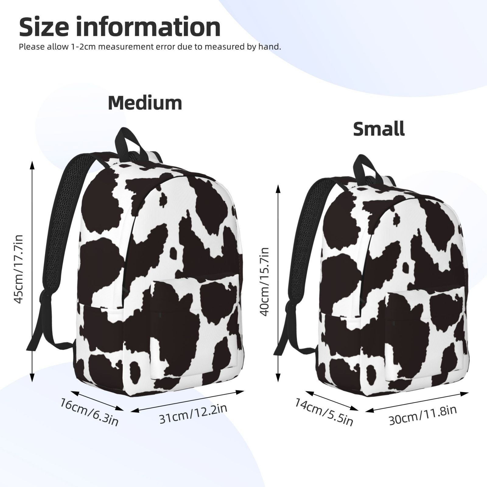 Ratiio Cow Skin 2 Print Canvas Backpack for Women & Men Retro Aesthetic Rucksack Basic Backpack for High School/College Students Travel Laptop Bag