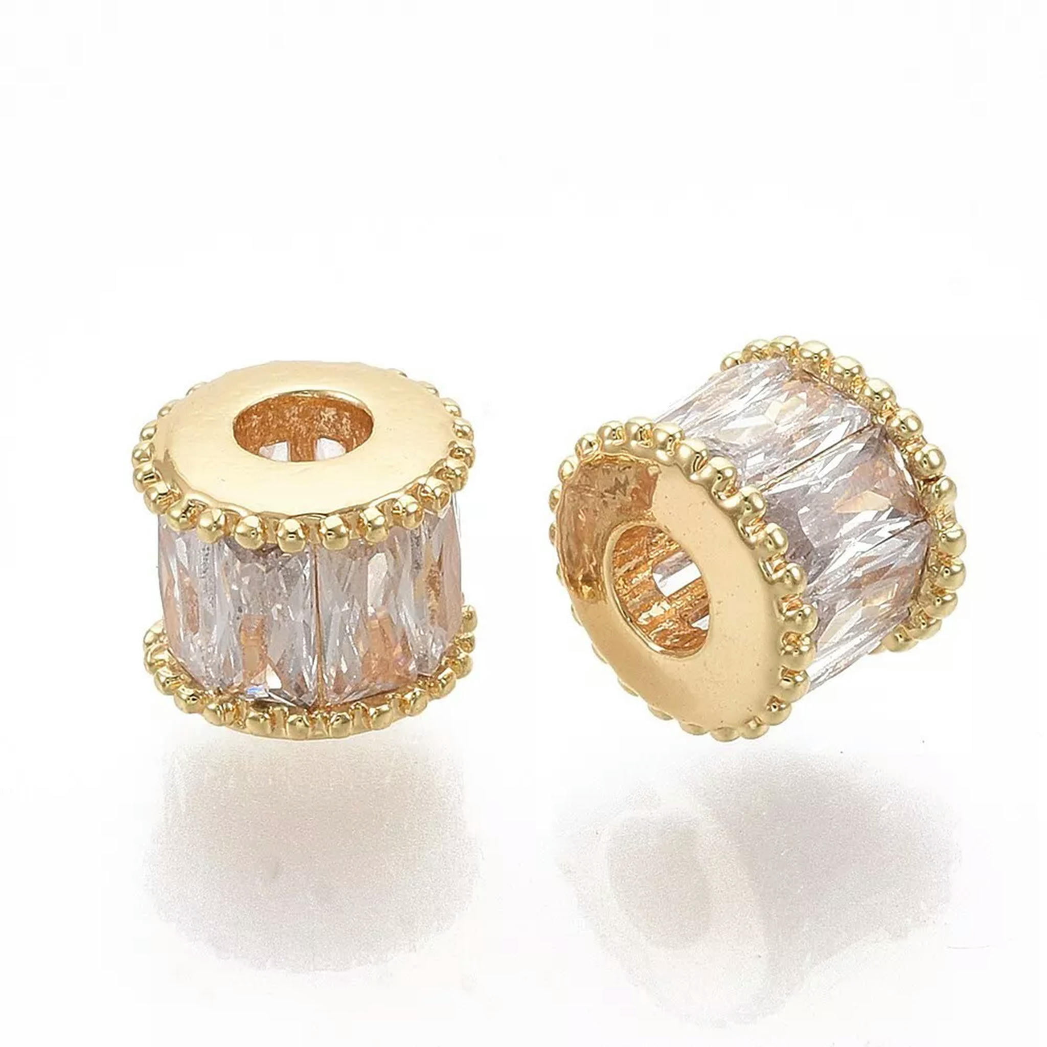 EOEMY 20Pcs Brass Micro Pave Cubic Zirconia Beads Spacers Column 7X5.5mm Hole 2.5mm