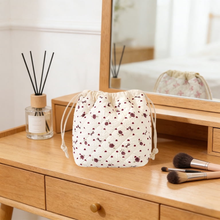 draw string makeup travel bag Magic Cosmetic Pouch for Women Floral Drawstring Makeup Bag Printed Drawstring Storage Bag Large Capacity Makeup Bag Features BAABS Travel Makeup Pouch