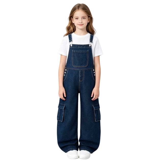 Miluxas Boys Denim Bib Overalls with Adjustable Straps and Convenient Tool Pockets Blue 9-10Years