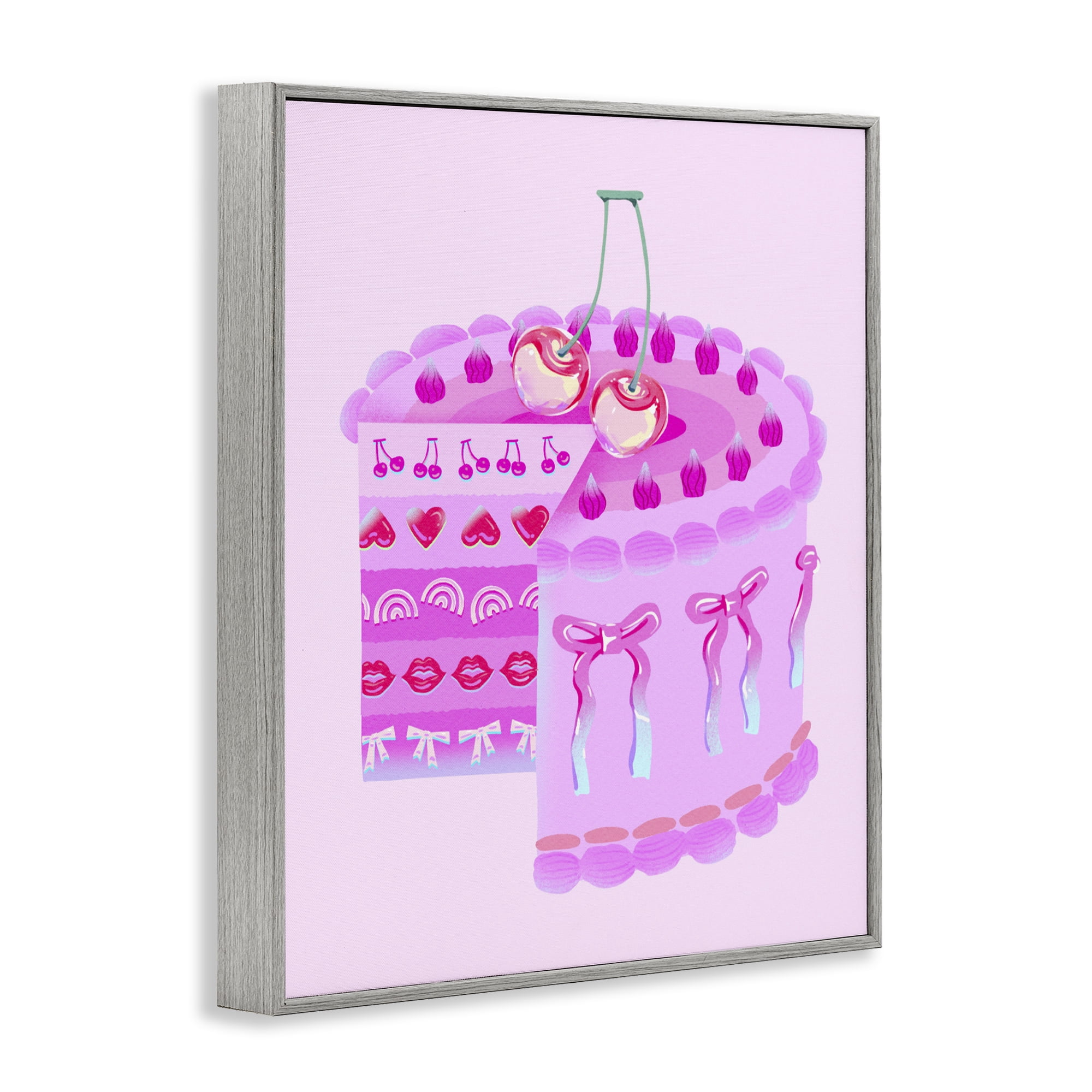 Stupell Industries Pastel Cherry Layered Cake Gray Framed Giclee Art, design by Ziwei Li