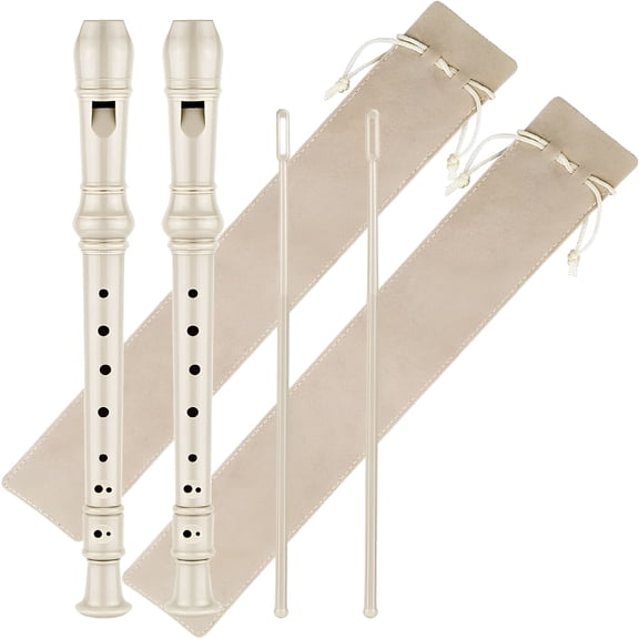 QAYOZ Soprano Recorder C Key 8 Holes 3-Piece German style Baroque Fingering Recorder Instrument with Cleaning Rod and Storage Bag, for Beginners Kids Students (2 Set Beige)