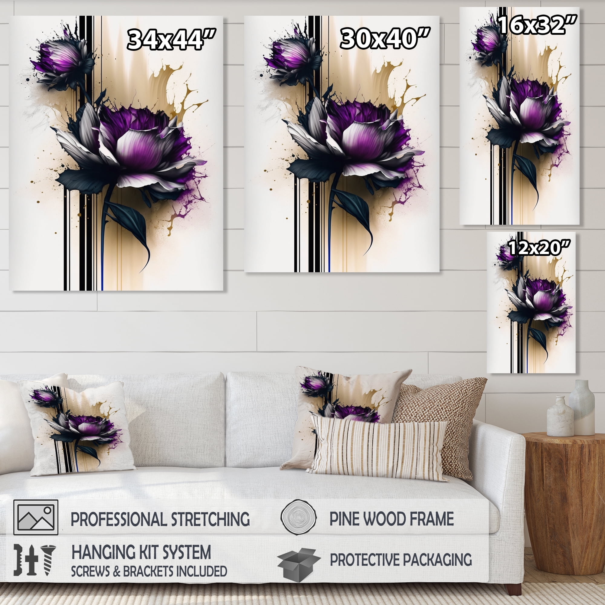 Designart Purple Dahlia Flower On Abstract Paint II Canvas Wall Art