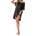 thumbnail image 2 of INSPIRE CHIC Women's Nightgown V Neck Soft Short Sleeve Loungwear Thigh Length Sleepdress 2XL Black, 2 of 6