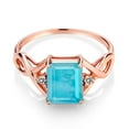 thumbnail image 2 of Gem Stone King 1.87 Ct Emerald Cut Green Turquoise White Diamond 18K Rose Gold Plated Silver Ring (Size 5), 2 of 5