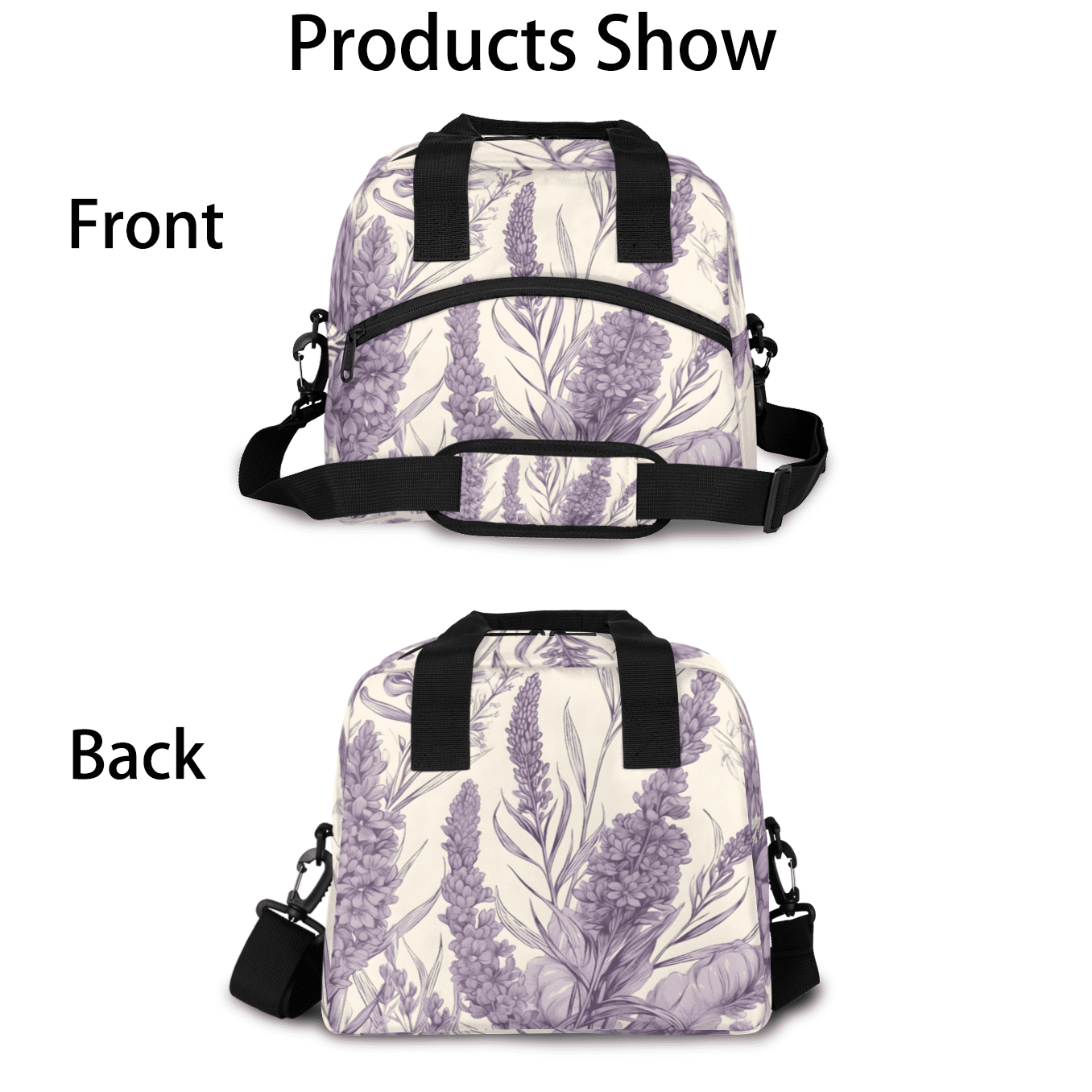 Herdesigns Purple Lavender Flowers Insulated Lunch Bag for Women Men Adults Large Reusable Lunch Box Leakproof Portable Cooler Tote Bags with Adjustable Shoulder Strap