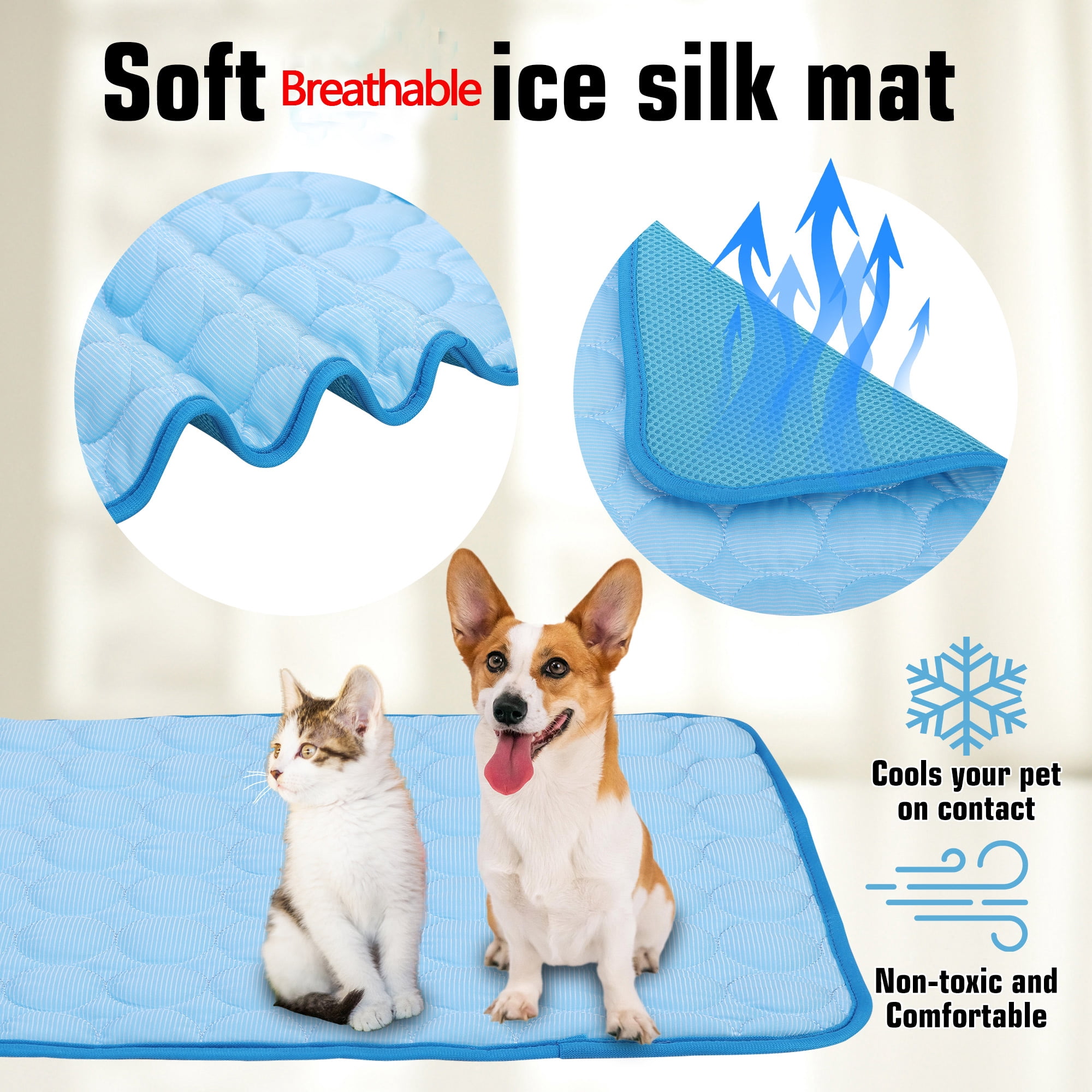 LELINTA Pets Cold Mat, Chilly Mat Pet Dog Cat Soft Summer Bed Fiber Mats Chilly Pad Cold Fabric Indoor Cushion Waterproof Pad Blue/Coffee (S/M/L/XL/2XL)