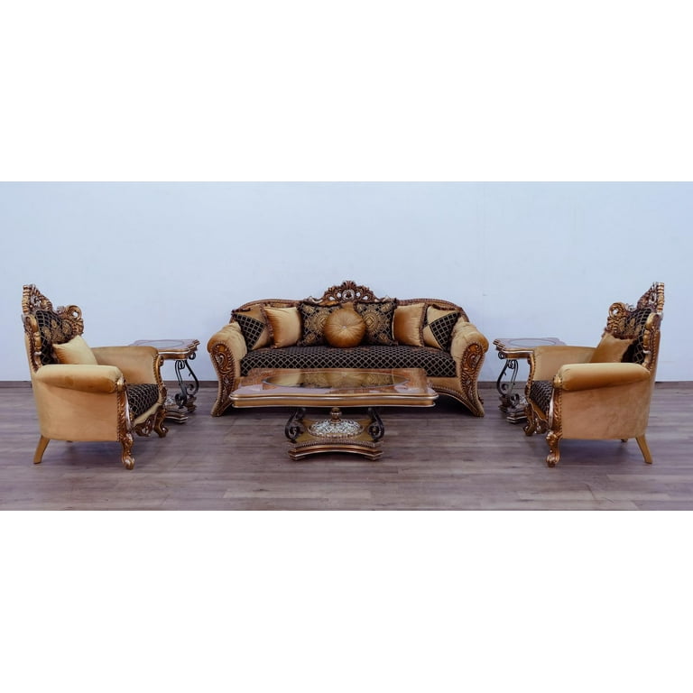 Royal Luxury Black Brown Gold EMPERADOR Sofa Set 3 EUROPEAN FURNITURE Classic