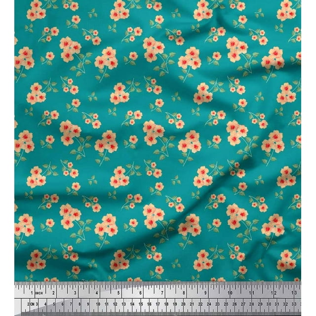 Soimoi Modal Satin Tissu Feuilles & Fleurs Floral Tissu Imprimé 1 Yard 42 Inch Wide
