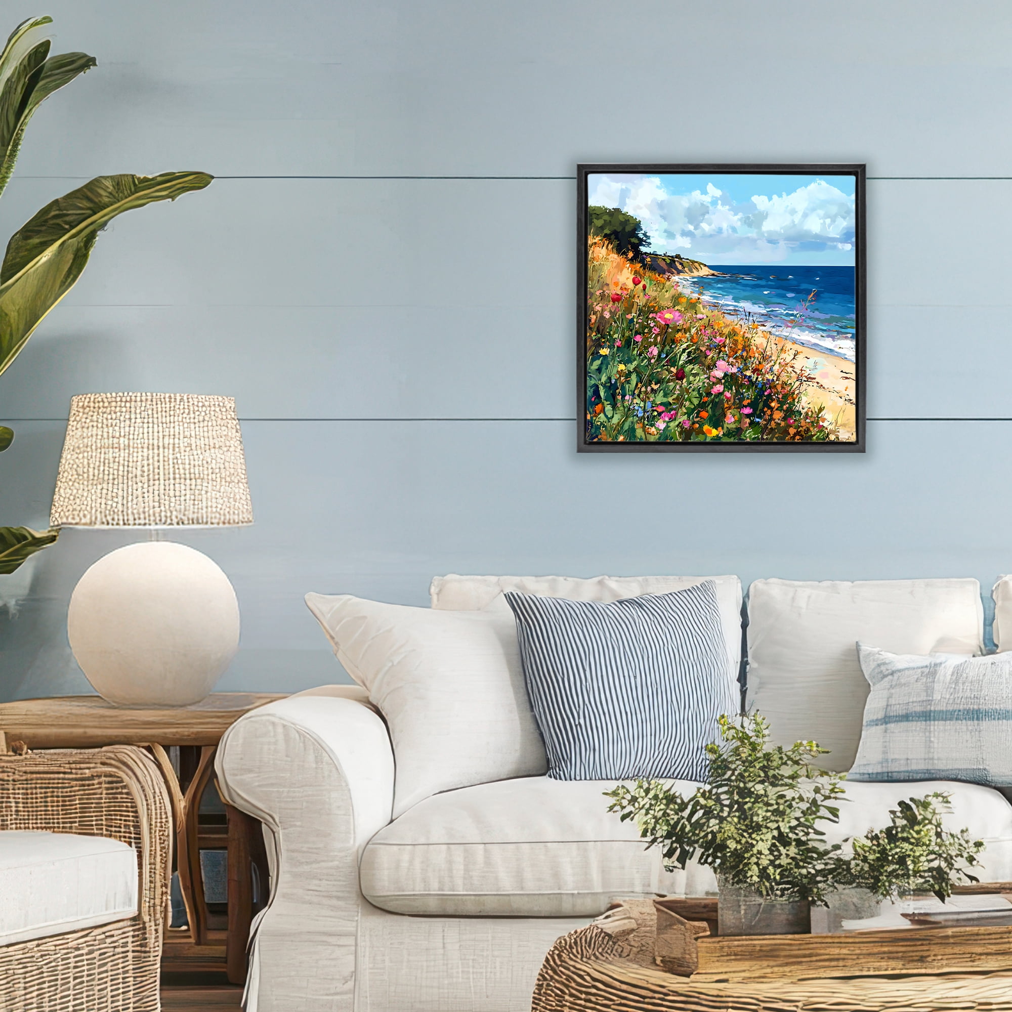 Stupell Industries Enchanted Oceanside Meadow Black Framed Floater Canvas Wall Art, design by Creative Studio
