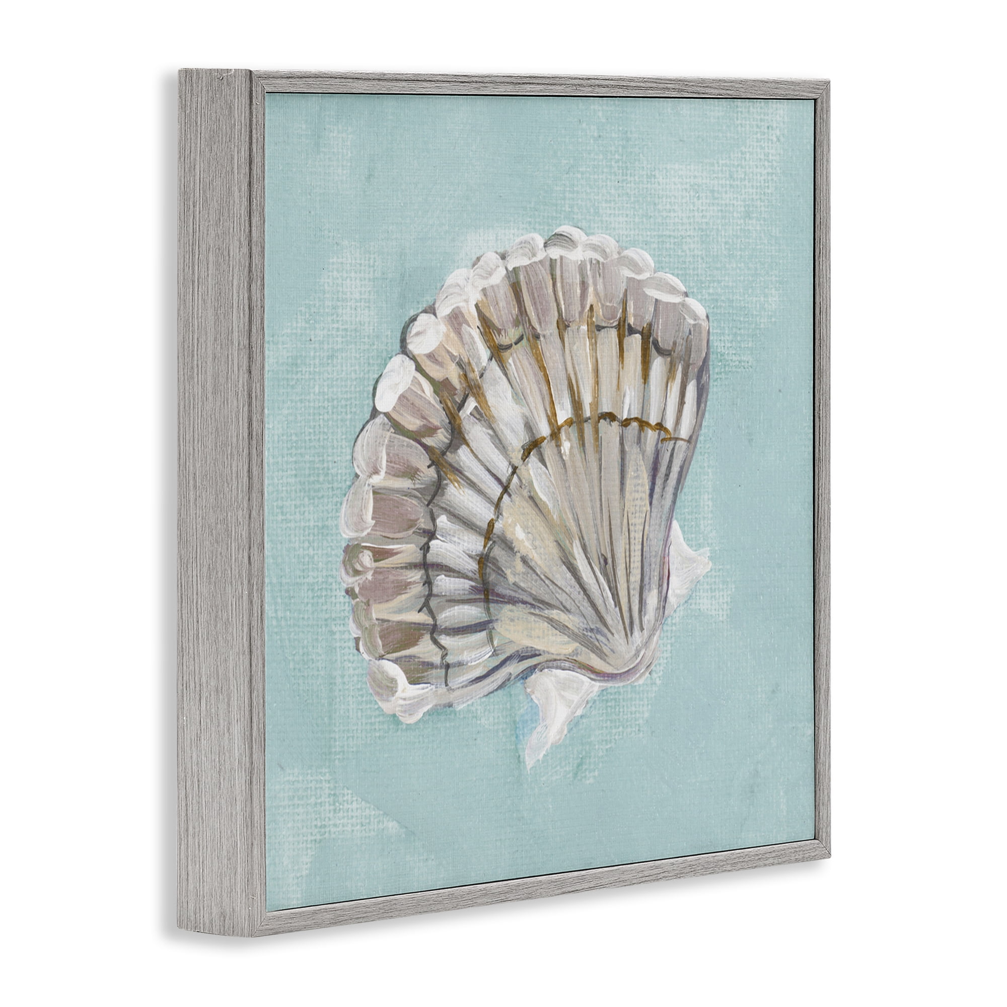 Stupell Industries Brushed Clam Shell Coastal Painting Gray Framed Art Print Wall Art, 24 x 24