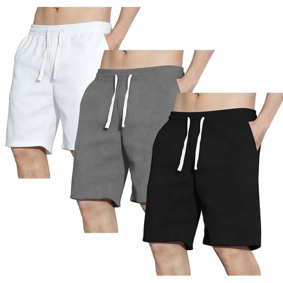 ASUDESIRE 3 Pack Men's Shorts Waffle Textured Casual Shorts with Pockets Drawstring Elastic Waistband