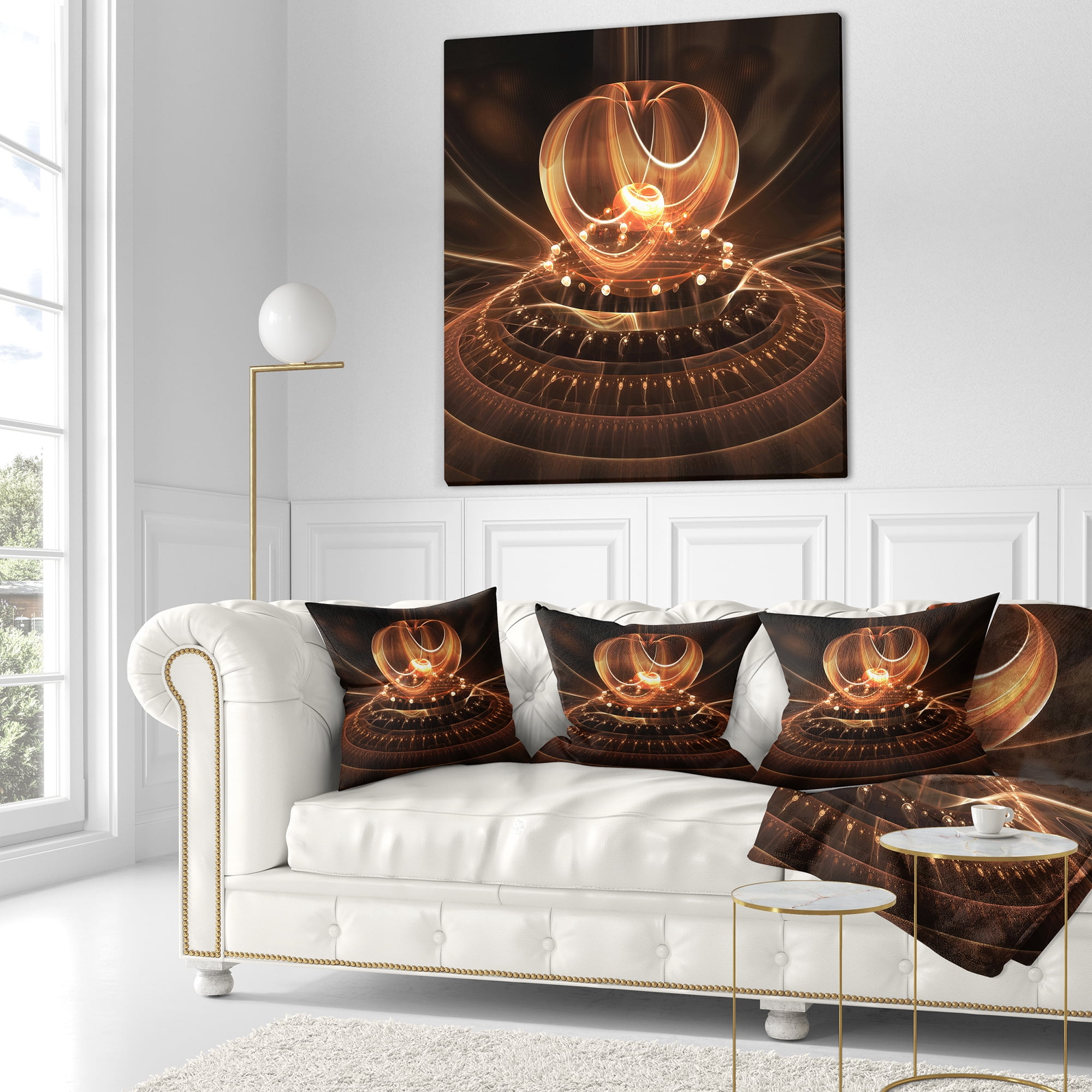 Designart Modern Fractal Brown Dom - Abstract Throw Pillow - 16x16