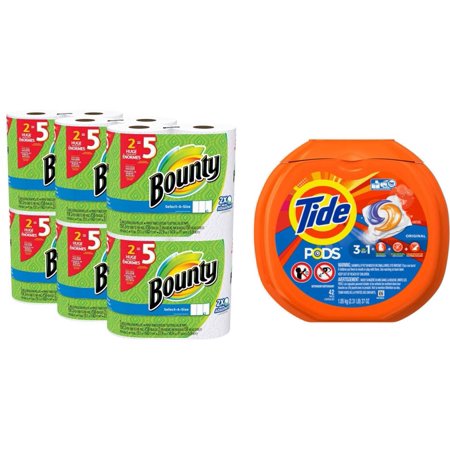 Bounty Paper Towels, 12 Huge Rolls, and Tide PODS, Original, 42 count