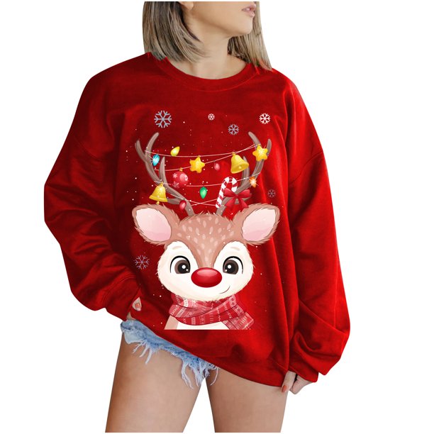 Sudadera Para Mujer Sudaderas Con Cuello Redondo Mangas Largas A La Moda Estampado de Navidad Tops Sueltos Blusa Odeerbi ODB173778