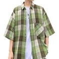 thumbnail image 3 of Aobny with Pocket Workout Shirts Oversized Short Sleeve Green Collared T Shirts Button-Up Plaid Men T Shirts,XL, 3 of 4