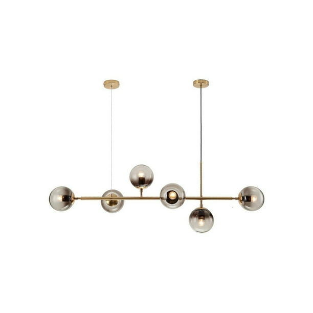 Lámpara colgante VINTAGE Ilios Innova Lámpara colgante barra de 6 luces DORADA esferas de cristal ahumadas