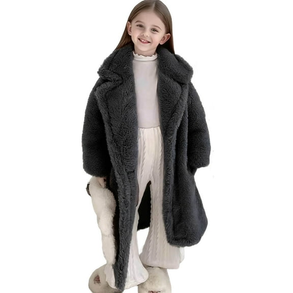 Kids Fuzzy Fleece Sherpa Long Jacket Casual Open Front Oversized Lightweight Coat Warm Winter Long Sleeve Faux Fur Outerwear