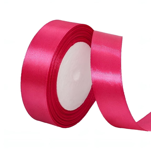 AUQ Hot Pink Satin Ribbon 1 Inches x 22m,Fabric Silk Pink Ribbon for Flower Bouquet Accessories,Gift Wrapping,Crafts,Hair Bows Making,Wreath,Wedding Party Decoration
