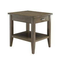 Leick Home Laurent  Solid Wood End Table with Shelf and Drawer, Smoke Gray