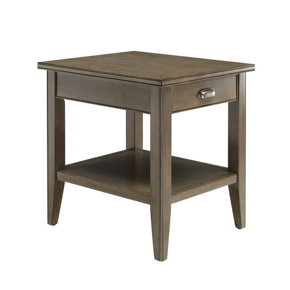 Leick Home Laurent  Solid Wood End Table with Shelf and Drawer, Smoke Gray