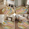 thumbnail image 5 of Small Round Rug 3Ft, Colorful Striped Non-Slip Washable Circle Rugs Carpet, Modern Staggered Stripes Indoor Outdoor Rug Floor Mats Throw Runner for Bedroom Living Room Bathroom, 5 of 8
