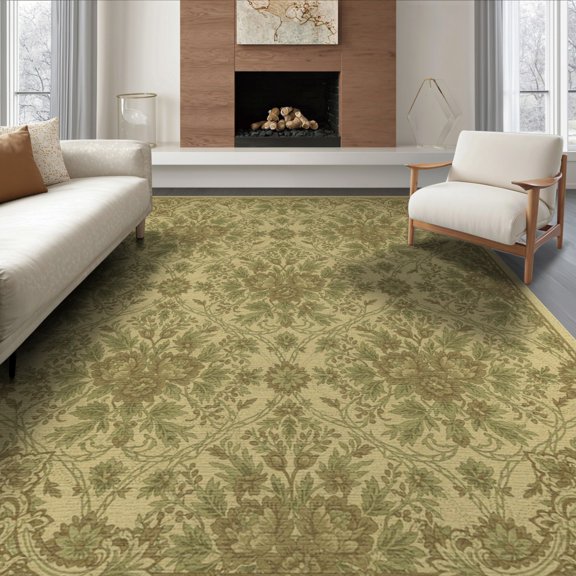 ODIKA 8'x10' Washable Area Rug Durable, Non-Slip Boho Trellis Ornamental Distressed Border Scrolls Scroll Vintage Flowing Dynamic for Living Room, Under Sectional, Family